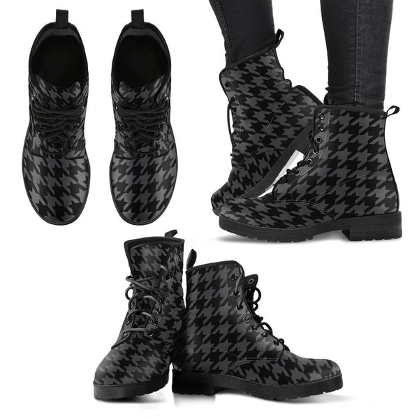 Combat Boots - Black Houndstooth | Goth Boots Gothic Boots