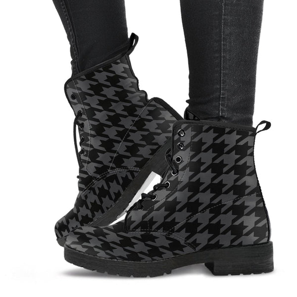 Combat Boots - Black Houndstooth | Goth Boots Gothic Boots