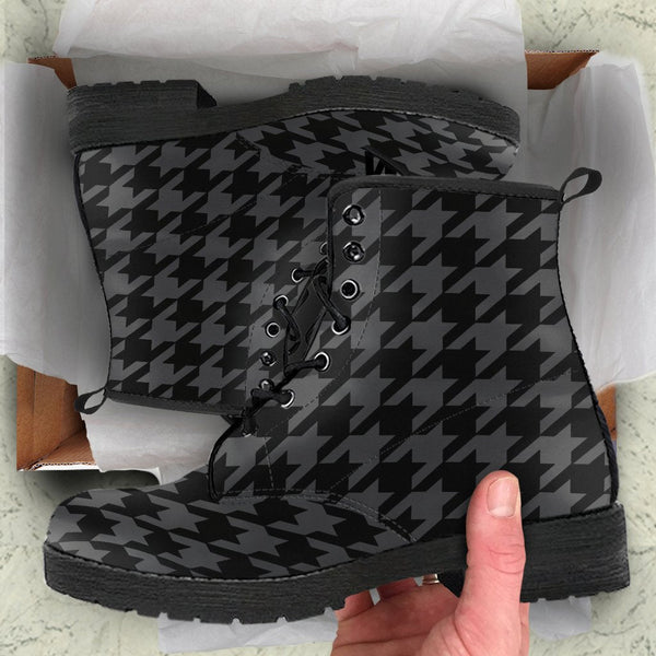 Combat Boots - Black Houndstooth | Goth Boots Gothic Boots