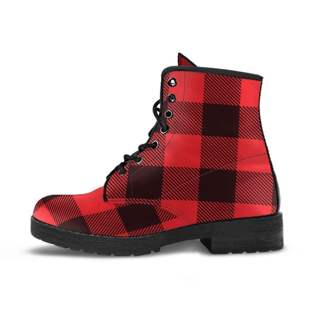 Combat Boots - Black & Red Plaid Boots | Red Boots Handmade