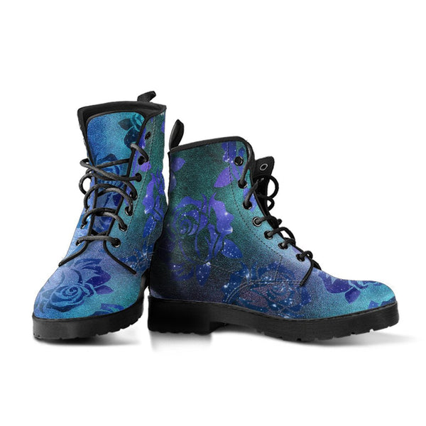 Combat Boots - Blue Green Boots with Roses | Custom Shoes