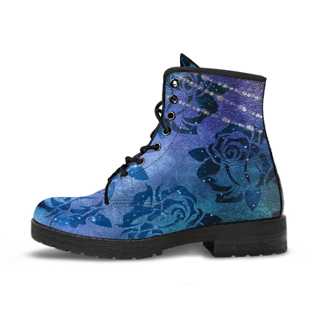 Combat Boots - Blue Green Boots with Roses | Custom Shoes