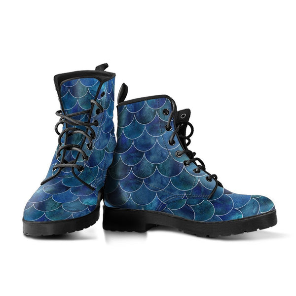 Combat Boots - Blue Mermaid | Boho Shoes Handmade Lace Up