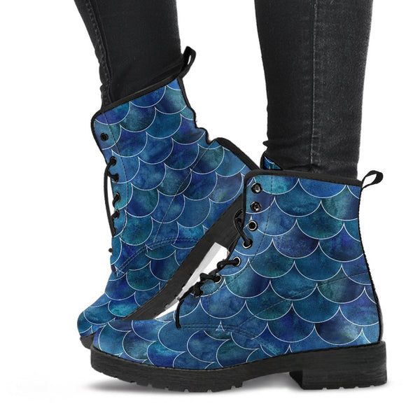 Combat Boots - Blue Mermaid | Boho Shoes Handmade Lace Up