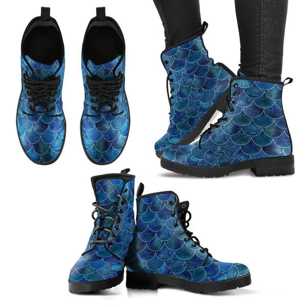 Combat Boots - Blue Mermaid | Boho Shoes Handmade Lace Up