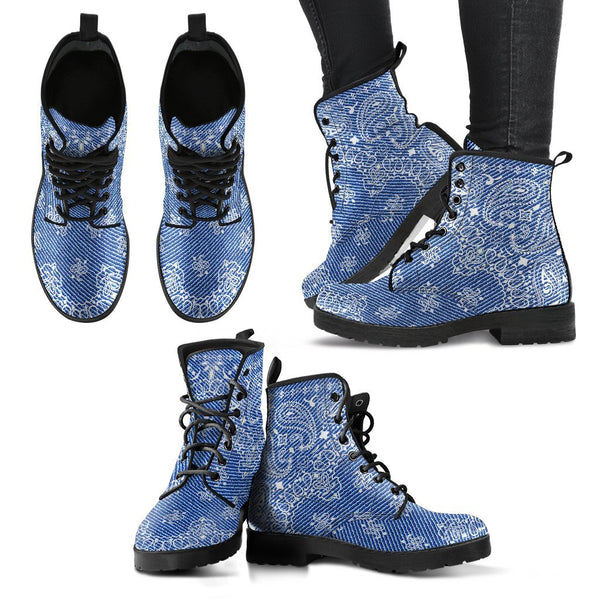 Combat Boots - Blue Paisley | Boho Shoes Handmade Lace Up