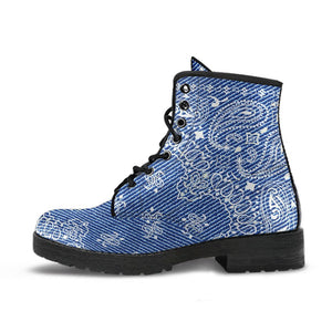 Combat Boots - Blue Paisley | Boho Shoes Handmade Lace Up