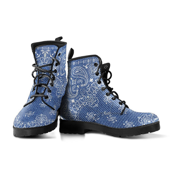 Combat Boots - Blue Paisley | Boho Shoes Handmade Lace Up