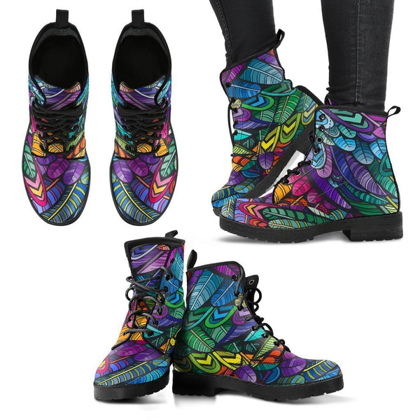 Combat Boots - Bohemian Colorful Feathers | Boho Shoes