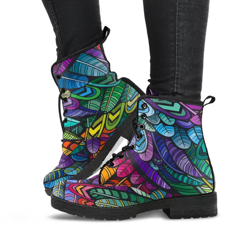 Combat Boots - Bohemian Colorful Feathers | Boho Shoes