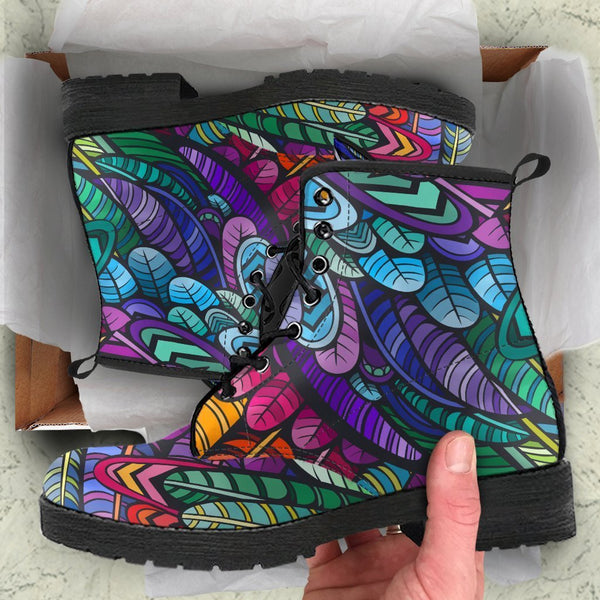 Combat Boots - Bohemian Colorful Feathers | Boho Shoes