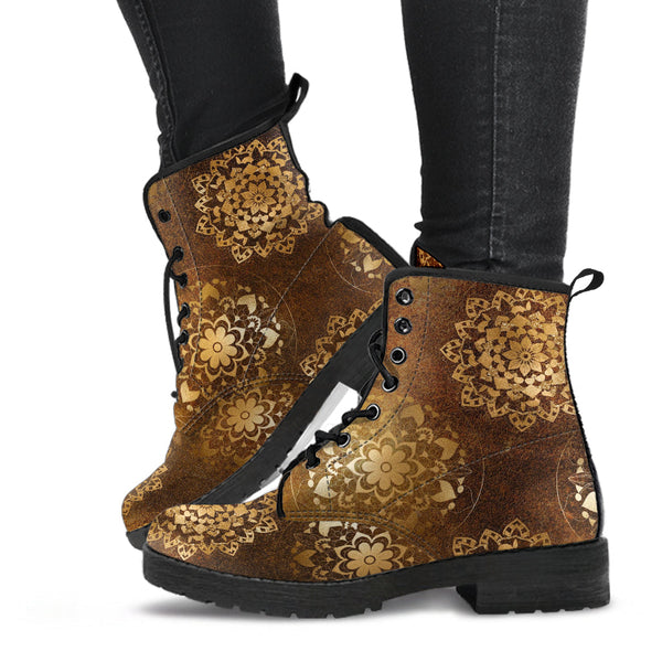 Combat Boots - Brown Mandala Boots | Brown Lace Up Boots