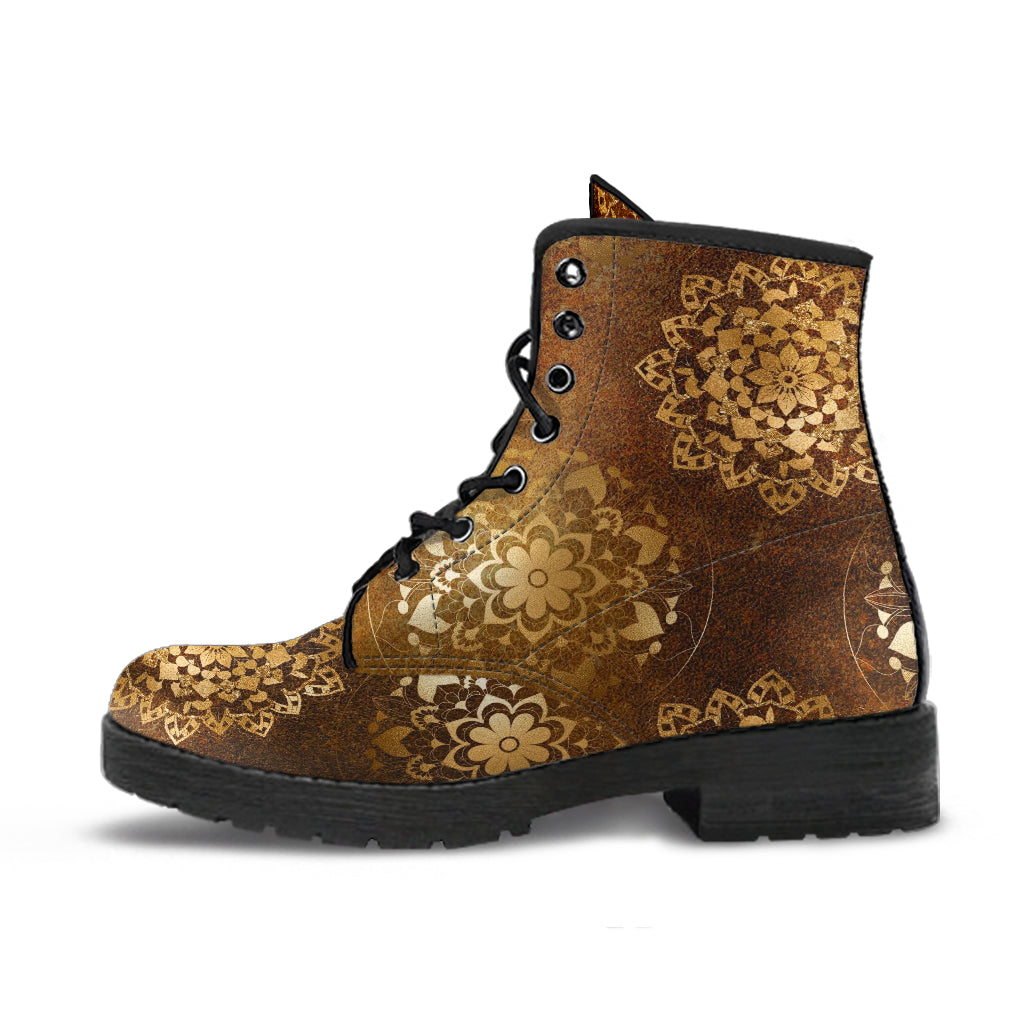 Combat Boots - Brown Mandala Boots | Brown Lace Up Boots