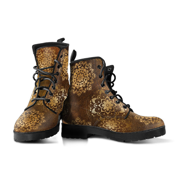 Combat Boots - Brown Mandala Boots | Brown Lace Up Boots