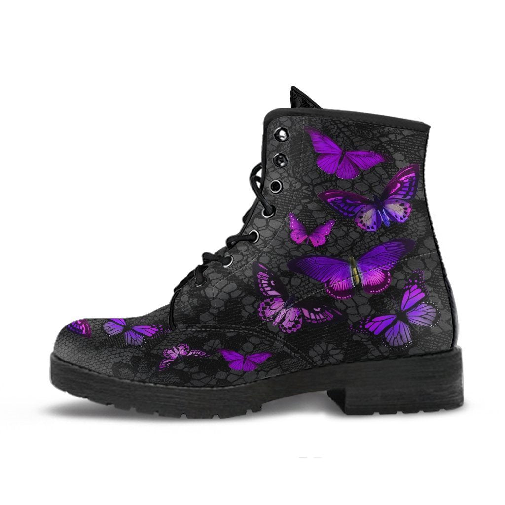 Combat Boots - Butterfly Shoes #103 Purple | Custom Shoes