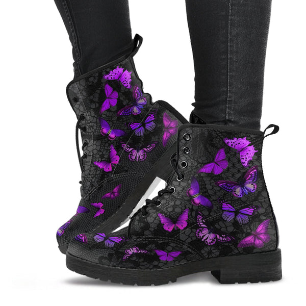 Combat Boots - Butterfly Shoes #103 Purple | Custom Shoes