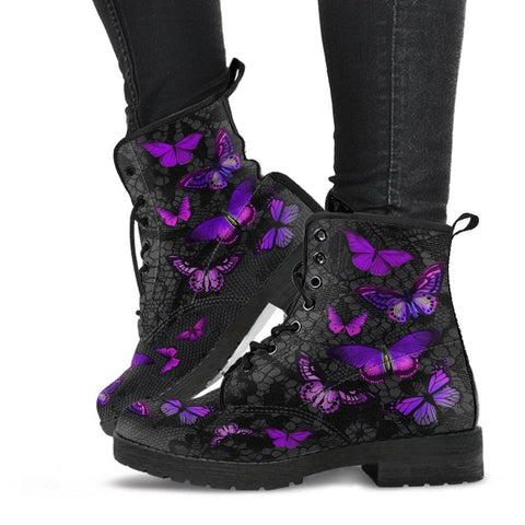 Combat Boots - Butterfly Shoes #103 Purple | Custom Shoes