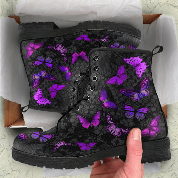 Combat Boots - Butterfly Shoes #103 Purple | Custom Shoes