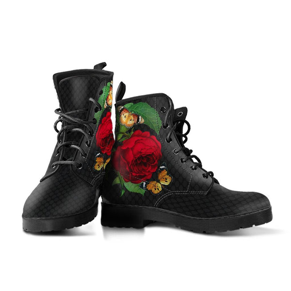 Combat Boots - Butterfly Shoes #105 Black Lace Print Custom