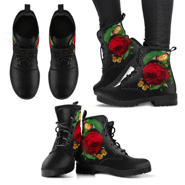 Combat Boots - Butterfly Shoes #105 Black Lace Print Custom