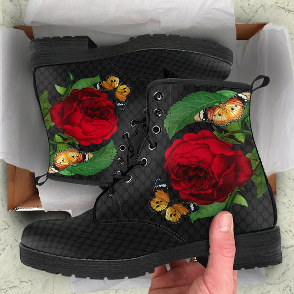 Combat Boots - Butterfly Shoes #105 Black Lace Print Custom