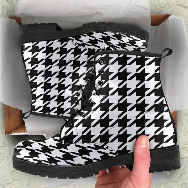 Combat Boots - Classic Black & White Houndstooth | Fashion