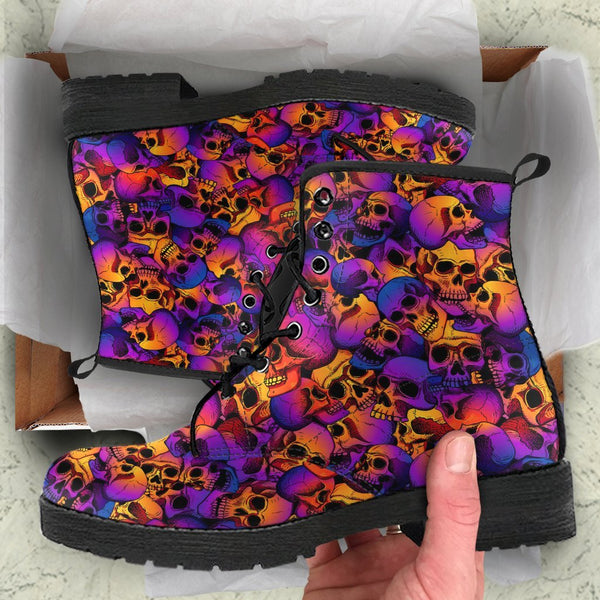 Combat Boots - Colorful Skulls | Vegan Leather Lace Up