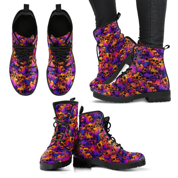 Combat Boots - Colorful Skulls | Vegan Leather Lace Up