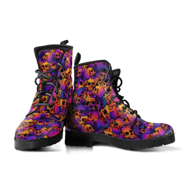 Combat Boots - Colorful Skulls | Vegan Leather Lace Up