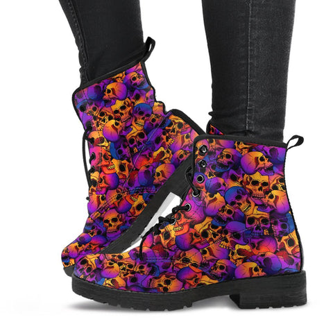 Combat Boots - Colorful Skulls | Vegan Leather Lace Up