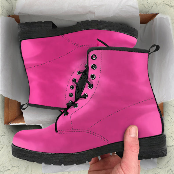 Combat Boots - Dark Pink | Pink Flat Boots Vegan Leather