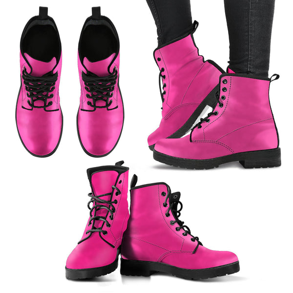 Combat Boots - Dark Pink | Pink Flat Boots Vegan Leather