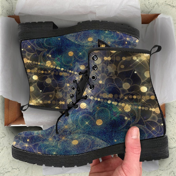 Combat Boots - Distressed Mandala Boots with Bokeh Fairy