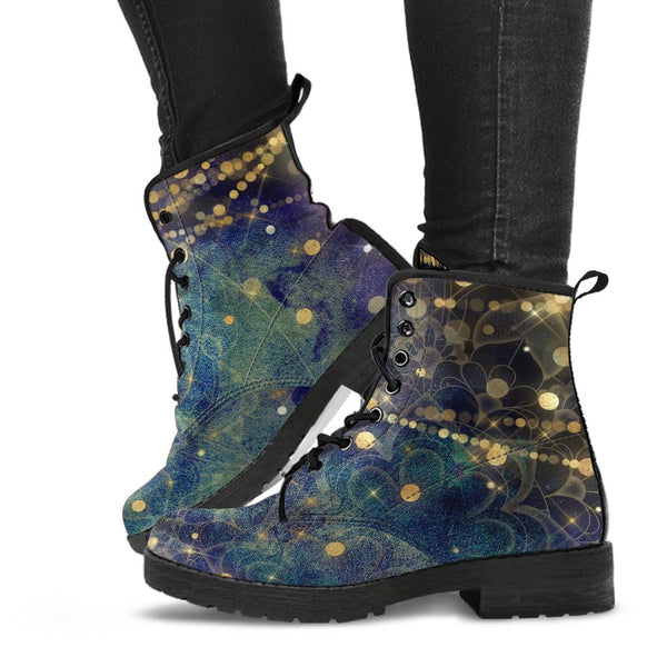 Combat Boots - Distressed Mandala Boots with Bokeh Fairy