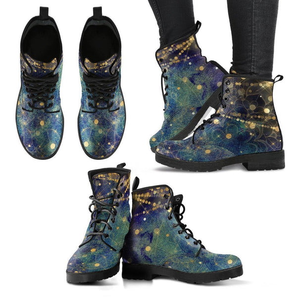 Combat Boots - Distressed Mandala Boots with Bokeh Fairy