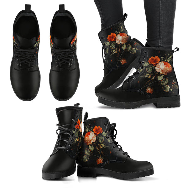 Combat Boots - Distressed Vintage Flower Art | Boho Shoes