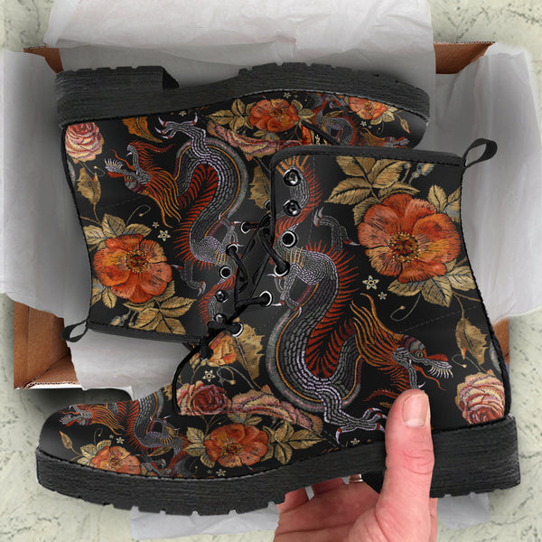 Combat Boots - Dragon & Flowers | Boho Shoes Handmade Lace