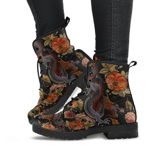 Combat Boots - Dragon & Flowers | Boho Shoes Handmade Lace