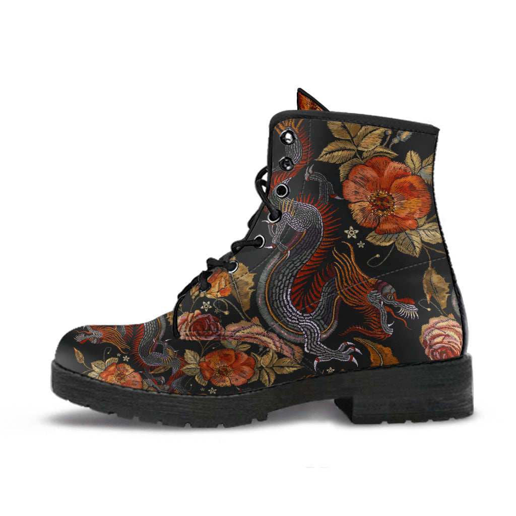 Combat Boots - Dragon & Flowers | Boho Shoes Handmade Lace