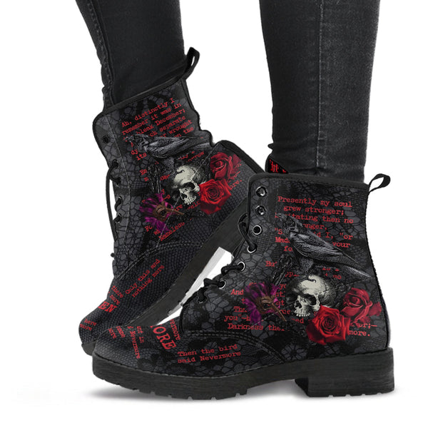 Combat Boots - Edgar Allan Poe Inspired #107-Red The Raven