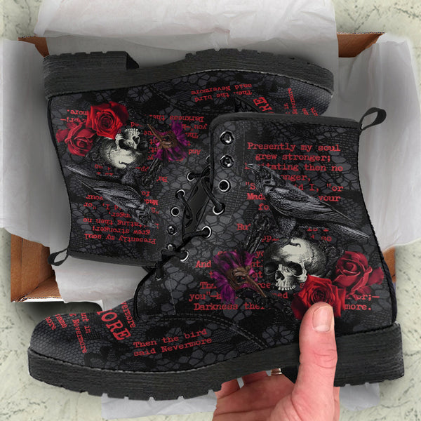 Combat Boots - Edgar Allan Poe Inspired #107-Red The Raven