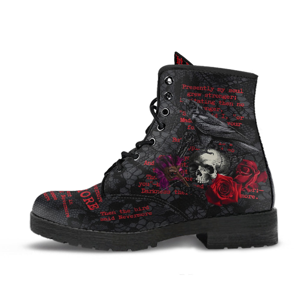 Combat Boots - Edgar Allan Poe Inspired #107-Red The Raven