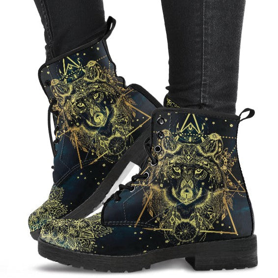 Combat Boots for Women - Boho Wolf Mandala Aesthetic Custom