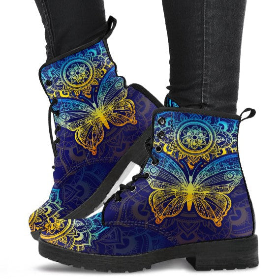 Combat Boots for Women - Beautiful Mandala Butterfly Cute