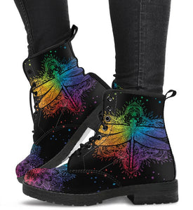 Combat Boots for Women - Colorful Mandala Dragonfly Cute