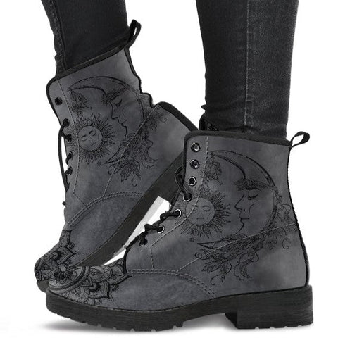 Combat Boots for Women - Dark Gray Sun and Moon Handcrafted