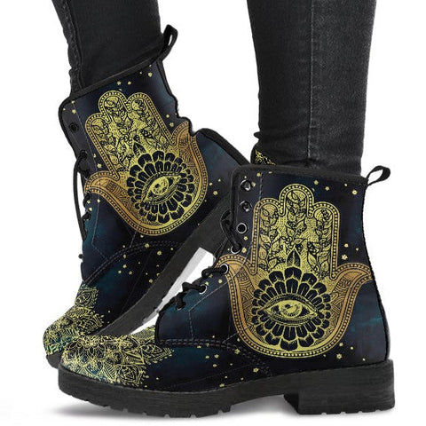 Combat Boots for Women - Hamsa Hand Mandala Boots Aesthetic