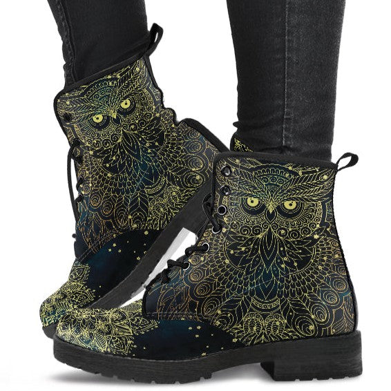 Combat Boots for Women - Owl Boots Aesthetic Mandala Custom