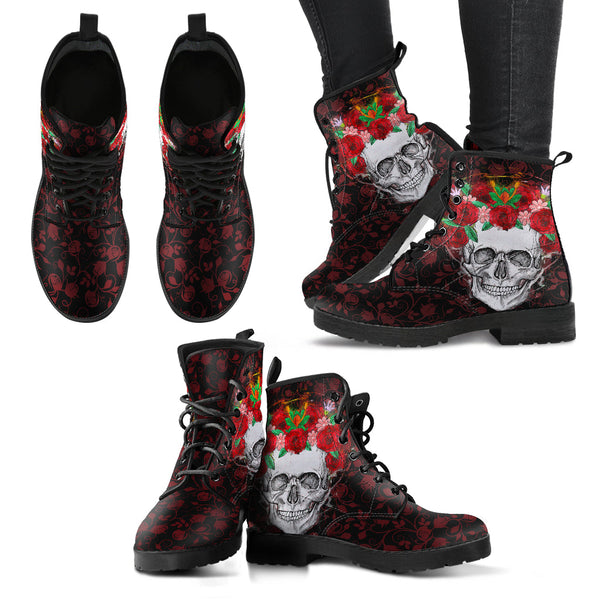 Combat Boots for Women - Skulls with Roses | ACES INFINITY