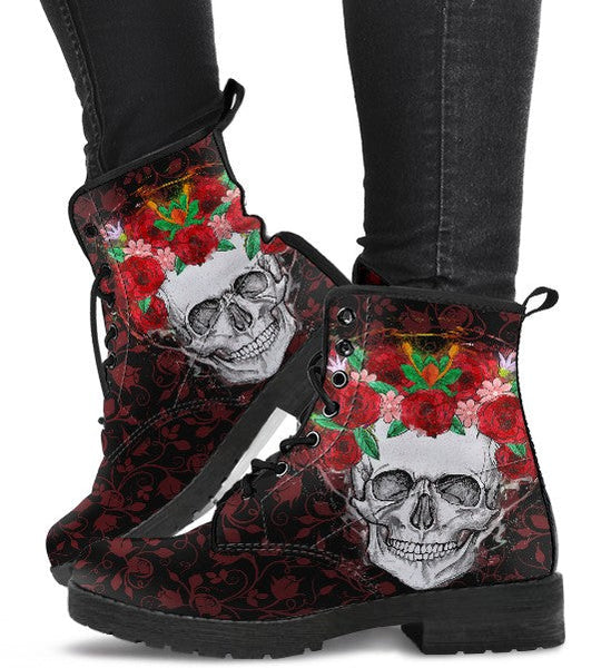 Combat Boots for Women - Skulls with Roses | ACES INFINITY